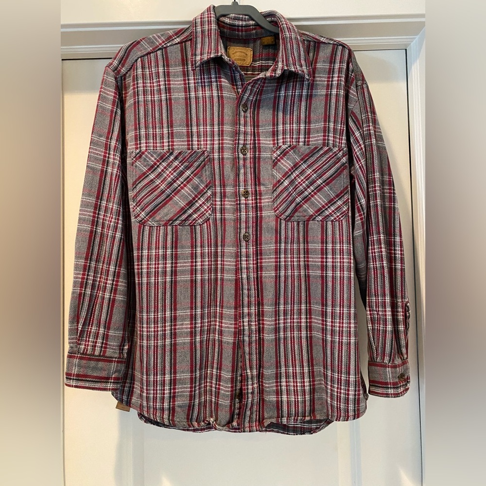 Vintage 90s Streetwear Mens Large Double Pocket Plaid Flannel Button Shirt